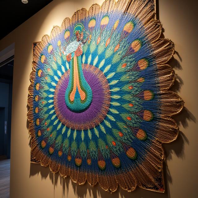 孔雀模様の壁掛け織物