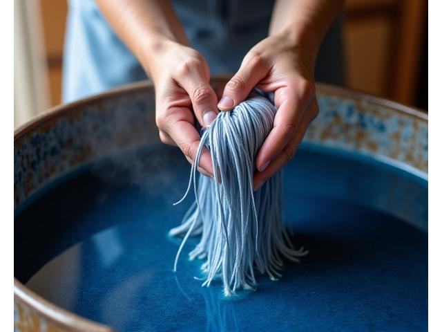 天然染料で丁寧に糸を染める職人