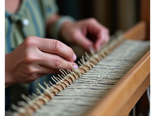 職人が手織り機で布を織る細心の注意を払った手